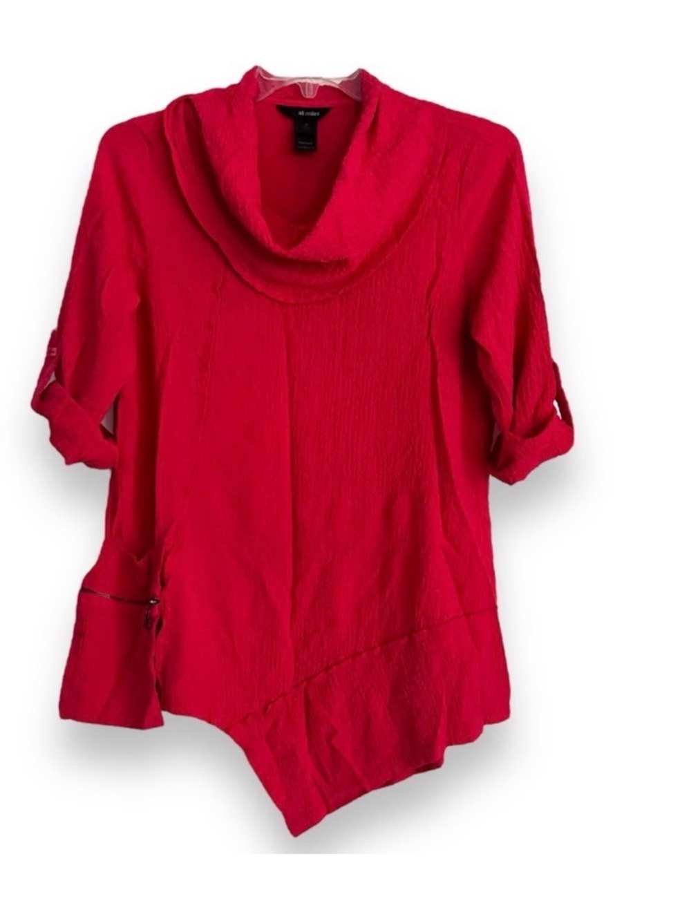 Ali Miles Red Cowl Neck Tunic Blouse Lagenlook Size Large Comfort Stretch